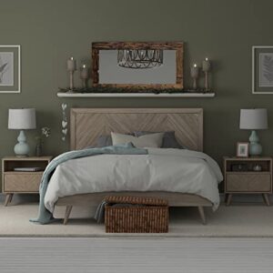 eluxurysupply chevron wooden bed frame with headboard – solid mahogany mindi wood w/veneered mdf – sturdy mattress platform foundation – easy assembly – california king (grey)