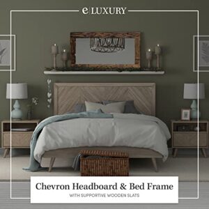 eLuxurySupply Chevron Wooden Bed Frame with Headboard - Solid Mahogany Mindi Wood w/Veneered MDF - Sturdy Mattress Platform Foundation - Easy Assembly - California King (Grey)