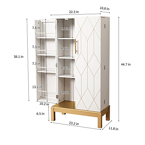 HOLTICO 45'' Kitchen Pantry Cabinet,Storage Cabinet with Doors and Adjustable Shelves,Food Pantry Cabinet for Kitchen,Dining Room,Living Room and Garage,Gold Legs,No Lines,White Cabinet.