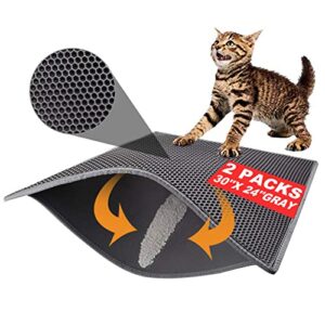 pieviev 2 packs cat litter mat double layer waterproof urine proof trapping mat (30”x24”, gray)