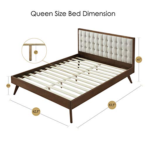 DG Casa Soloman Mid Century Modern Tufted Upholstered Platform Bed Frame, Queen Size in Beige Fabric