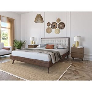 DG Casa Soloman Mid Century Modern Tufted Upholstered Platform Bed Frame, Queen Size in Beige Fabric