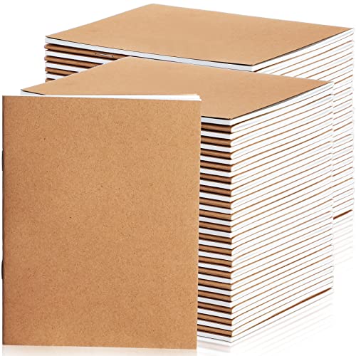 Epakh 100 Pack Mini Kraft Paper Notebook Unlined Pocket Kraft Notebook Blank Sketchbooks Travel Journal Notepad for Kids Classroom Students School Writing, 48 Pages, 24 Sheets,4.25 x 5.5 Inch (Brown)