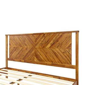 Bme Vivian 14 Inch Deluxe Bed Frame with Headboard - Rustic & Scandinavian Style with Solid Acacia Wood - No Box Spring Needed - 12 Strong Wood Slat Support - Easy Assembly - King,Rustic Golden Brown