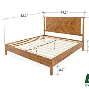 Bme Vivian 14 Inch Deluxe Bed Frame with Headboard - Rustic & Scandinavian Style with Solid Acacia Wood - No Box Spring Needed - 12 Strong Wood Slat Support - Easy Assembly - King,Rustic Golden Brown