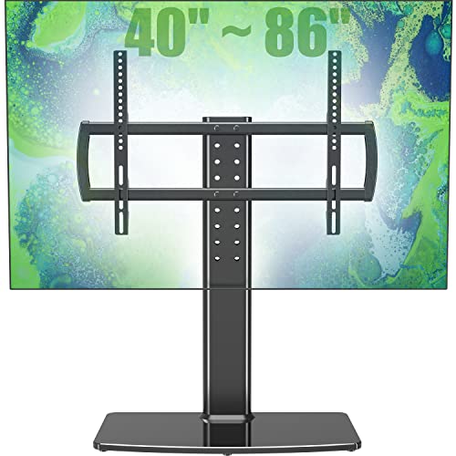 Universal TV Stand/Base Tabletop TV Stand with Wall Mount for 40 to 86 inch 5 Level Height Adjustable, Heavy Duty Tempered Glass Base, Holds up to 132lbs Screens, HT03B-003