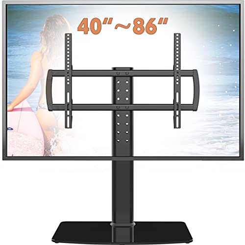 Universal TV Stand/Base Tabletop TV Stand with Wall Mount for 40 to 86 inch 5 Level Height Adjustable, Heavy Duty Tempered Glass Base, Holds up to 132lbs Screens, HT03B-003