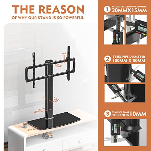 Universal TV Stand/Base Tabletop TV Stand with Wall Mount for 40 to 86 inch 5 Level Height Adjustable, Heavy Duty Tempered Glass Base, Holds up to 132lbs Screens, HT03B-003