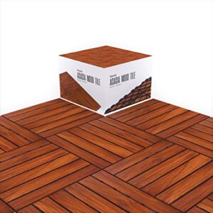 flybold acacia wood outdoor flooring interlocking deck tiles (pack of 10, 12″ x 12″) patio flooring waterproof uv protected all weather tile for composite decking dance floor for outdoor party balcony