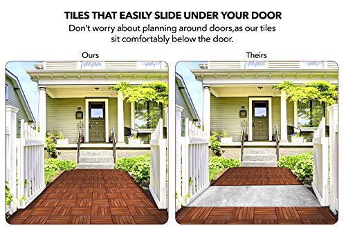 flybold Acacia Wood Outdoor Flooring Interlocking Deck Tiles (Pack of 10, 12" x 12") Patio Flooring Waterproof UV Protected All Weather Tile for Composite Decking Dance Floor for Outdoor Party Balcony