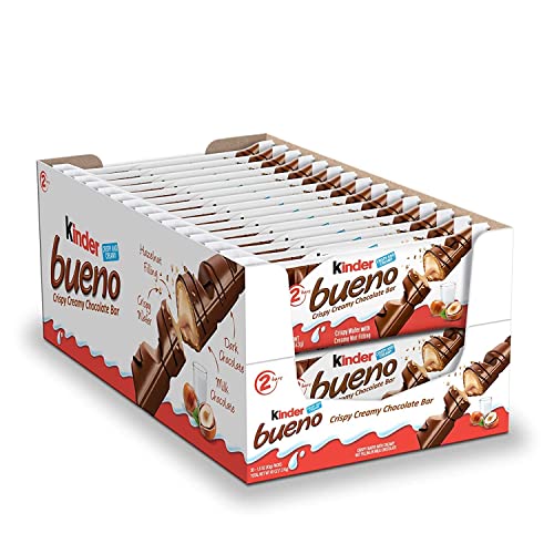 Kinder Bueno Milk Chocolate and Hazelnut Cream, 2 Individually Wrapped Chocolate Bars Per Pack, Easter Basket Gifts, 1.5 oz each, 30 Pack