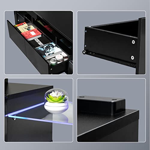 Bonnlo LED TV Stand Modern TV Stand with LED Lights for 60/65/70 Inch TV, TV Cabinet Media Storage Console Table with Drawer and Shelves for Living Room Bedroom Furniture