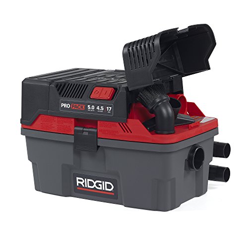 RIDGID 50318 4500RV ProPack Wet Dry Vac, 4.5-Gallon Portable Wet Dry Vacuum with Toolbox Design, 5.0 Peak HP Motor, Expandable Pro Hose, Blower Port Red