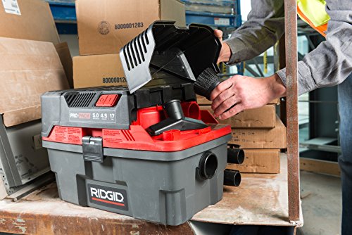 RIDGID 50318 4500RV ProPack Wet Dry Vac, 4.5-Gallon Portable Wet Dry Vacuum with Toolbox Design, 5.0 Peak HP Motor, Expandable Pro Hose, Blower Port Red