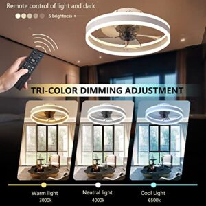 Apgooface Dimmable Low Profile Flush Mount Ceiling Fan with Light, APP & Remote Control Enclosed Ceiling Fan, 3-Color Smart Bladeless Ceiling Fan Lights for Bedroom, Living Room