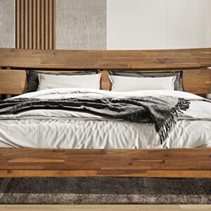 Acacia Aurora 14 Inch Wood Platform Bed, Bed Frame with Headboard, Queen Size, Caramel