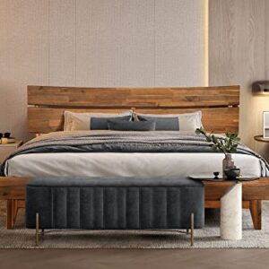 Acacia Aurora 14 Inch Wood Platform Bed, Bed Frame with Headboard, Queen Size, Caramel