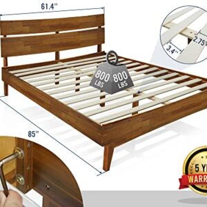 Acacia Aurora 14 Inch Wood Platform Bed, Bed Frame with Headboard, Queen Size, Caramel