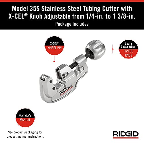 RIDGID 29963 Model 35S 1/4" to 1-3/8" Stainless Steel Tubing Cutter with X-CEL Knob, Silver