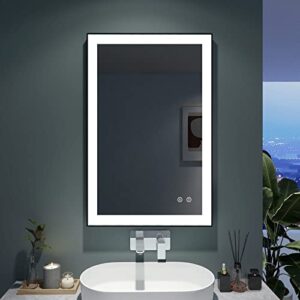 fralimk black framed led bathroom vanity mirror 24 x 36 inch, high lumen lighted wall vanity bathroom mirror with lights, anti-fog & auto-off defogging makeup mirror, vertical/horizontal