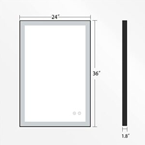 FRALIMK Black Framed LED Bathroom Vanity Mirror 24 x 36 inch, High Lumen Lighted Wall Vanity Bathroom Mirror with Lights, Anti-Fog & Auto-Off Defogging Makeup Mirror, Vertical/Horizontal