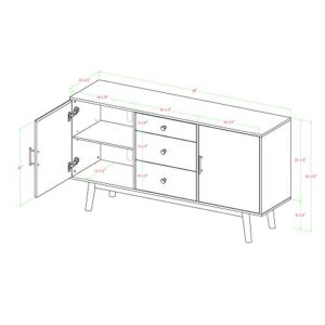 Walker Edison Mid Century Modern-TV Stand Console with 3 Drawers and Closed Cabinet Storage, 60", Walnut