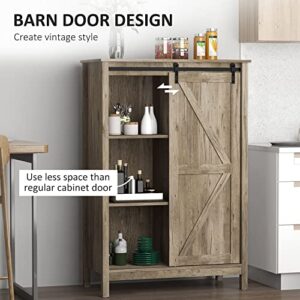 HOMCOM Accent Cabinet, Kictchen Cupboard Storage Cabinet, 3-Tier Organizer with Barn Door and Adjustable Shelf, Antique Grey