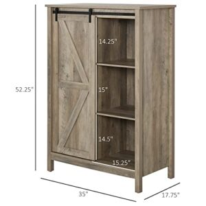 HOMCOM Accent Cabinet, Kictchen Cupboard Storage Cabinet, 3-Tier Organizer with Barn Door and Adjustable Shelf, Antique Grey