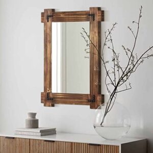 memorecool farmhouse mirror rustic mirror wood framed mirror for bathroom, decorative bathroom mirrors for wall wood, wall mounted rectangular mirror for bedroom living room, wood mirror 24×36 inch