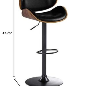 Signature Design by Ashley Bellatier Mid-Century Modern 34" Adjustable Height Curved Bar Stool, Brown & Black