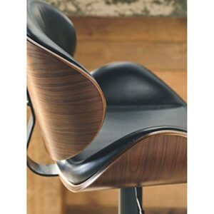 Signature Design by Ashley Bellatier Mid-Century Modern 34" Adjustable Height Curved Bar Stool, Brown & Black