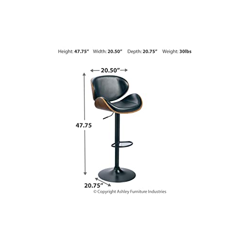 Signature Design by Ashley Bellatier Mid-Century Modern 34" Adjustable Height Curved Bar Stool, Brown & Black