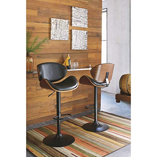 Signature Design by Ashley Bellatier Mid-Century Modern 34" Adjustable Height Curved Bar Stool, Brown & Black