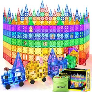 magnetic tiles with cars, kids gifts & toys for 3 year old boys, educational toys for toddlers kids age 3-5 4-8, building toys inspire kids interest in stem learning