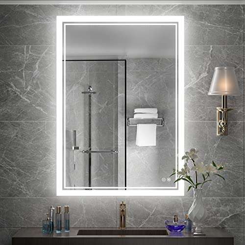 TokeShimi 20 x 28 Inch LED Lighted Bathroom Mirror Backlit Mirror with Lights Anti-Fog Dimmable Wall Mounted Makeup Mirror with with Front Lights & Backlight(Horizontal&Vertical)