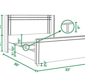 Jennifer Taylor Home Elle Collection Modern Upholstered King Size Bed Frame, Nailhead Trim, Silver Gray