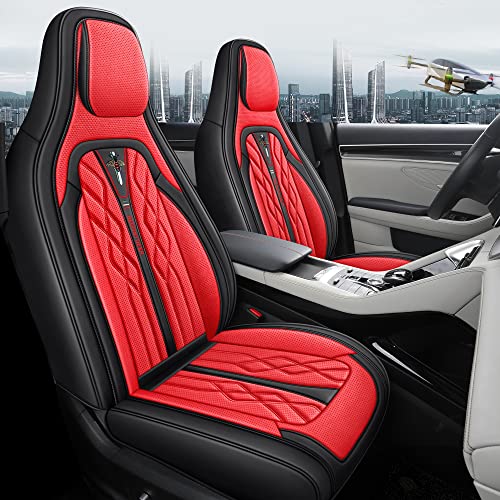 Begonydeer Red&Black Front and Rear Seat Covers Full Coverage Leather Seat Cover 11Pcs Universal Seat Covers for Cars, Auto, Truck, SUV in Auto Interior Accessories (H-Red&Black)