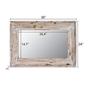 EMAISON 36 x 24 inches Wall Mounted Decorative Mirror, Rustic Wood Framed Rectangular Hanging Mirror with 4 Hangers for Farmhouse Bathroom, Entryway, Bedroom Décor