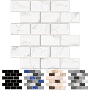 urcolor 10-sheet peel and stick backsplash tile sticker for kitchen,12″x12″ self adhesive subway wall tiles stick on back splashes for bathroom white marble design