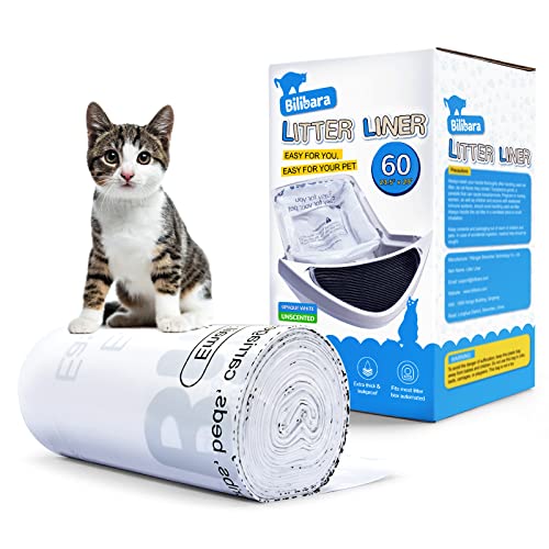 Bilibara Litter Box Liner Bag Compatible with Cat Litter Robot 3, 60 Pack - Extra Thick Waste Bags for Self-Cleaning Pet Kitty Litter Box Drawer Liners, 9-11 Gallons Home/Kitchen Trash Bags