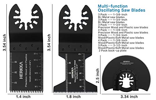 HERKKA 23 Metal Wood Oscillating Multitool Quick Release Saw Blades Compatible with Fein Multimaster Porter Cable Black & Decker Bosch Dremel Craftsman Ridgid Ryobi Makita Milwaukee Dewalt Rockwell