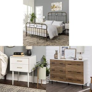 walker edison furniture company vintage metal iron pipe queen size bed with olivia 2 drawer wood rectangle side living room small end accent table and drawer organizer closet hallway