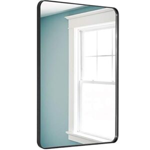 doheem wall mirror for bathroom – rounded corner mirror black metal frame 22″ x 30″ hangs horizontal or vertical