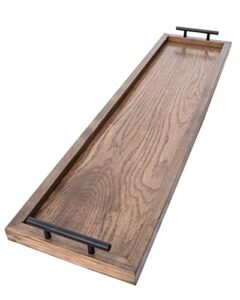 charcuterie board-rustic long table tray-farmhouse table trough-farmhouse table decor-tray for decor-farmhouse table tray centerpiece-dining room centerpiece-long wood tray (9″ x 40″, walnut stain)