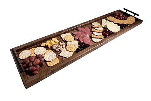 Charcuterie board-Rustic long table tray-farmhouse table trough-farmhouse table decor-tray for decor-farmhouse table tray centerpiece-dining room centerpiece-long wood tray (9" x 40", Walnut stain)