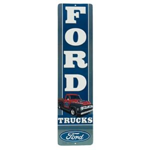 open road brands ford trucks vertical embossed metal sign – vintage ford sign for garage or man cave
