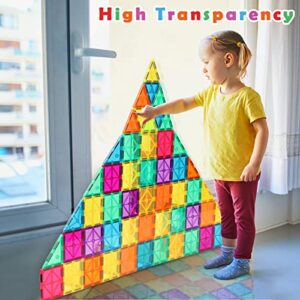 Magnetic Tiles Building Blocks, Magnet Toys for Kids, STEM Approved Educational Toys,3D Magnet Puzzles Stacking Blocks for Boys Girls,100 PCS Advanced Set with 2 Cars…