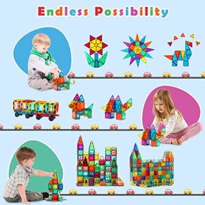 Magnetic Tiles Building Blocks, Magnet Toys for Kids, STEM Approved Educational Toys,3D Magnet Puzzles Stacking Blocks for Boys Girls,100 PCS Advanced Set with 2 Cars…
