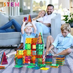 Magnetic Tiles Building Blocks, Magnet Toys for Kids, STEM Approved Educational Toys,3D Magnet Puzzles Stacking Blocks for Boys Girls,100 PCS Advanced Set with 2 Cars…