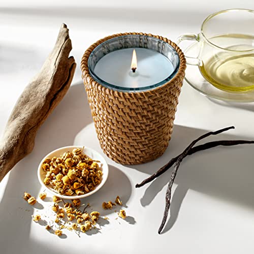 NEST Fragrances Driftwood & Chamomile Scented Classic, Long-Lasting Candle for Home with Rattan Sleeve, 8 Oz